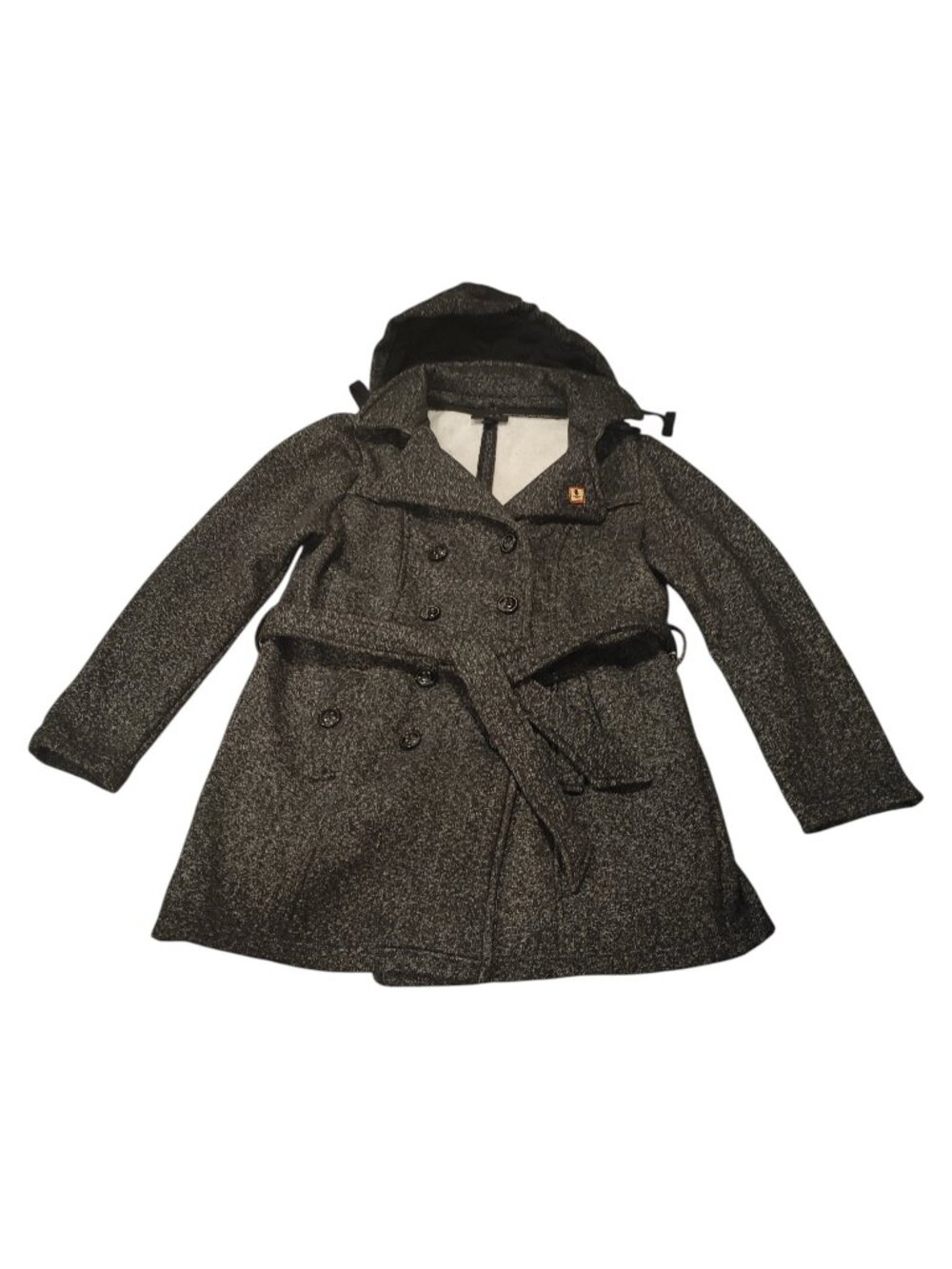 IZ Byer Women's Grey/Gray Belted Peacoat Jacket with Removable Hood Size XL
